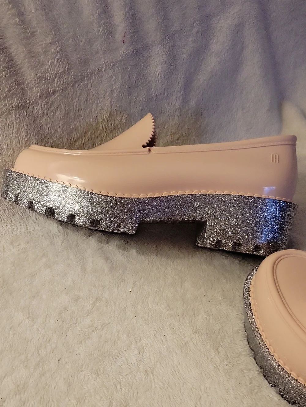 Melissa Blush And Silver Glitter Platform Royal Loafers Size 7